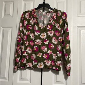 Gap NWT ruffle neck floral top blouse shirt size MEDIUM